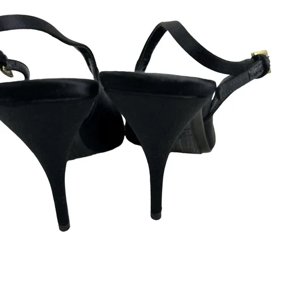 VALENTINO Garavani Candy Black Satin Bow Peep Toe Slingback Pumps - IT 39/US 9 - Picture 8 of 10